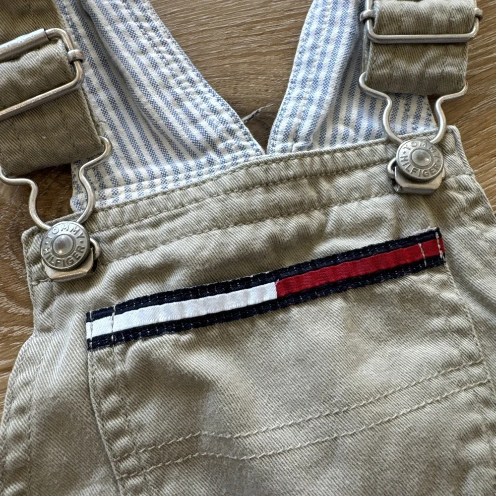 Tommy Hilfiger Overalls Shorts Toddlers 3T Shortalls Kids Y2k Khaki Vintage